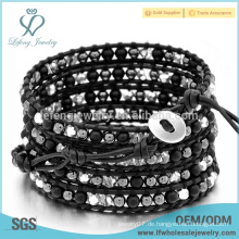 5 Schichten schwarz Böhmen wickeln Armband, wickeln Leder Perle um Armbänder